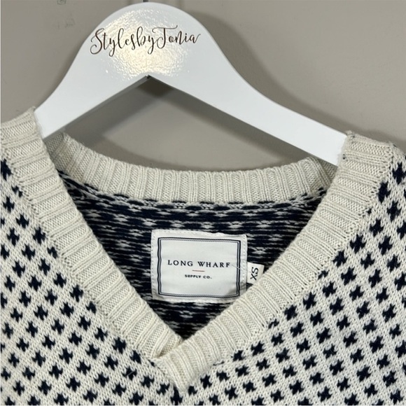 LONG WHARF Womens Osterville SeaWell Sweater Cream Fisherman Recycled Vneck XS - Picture 4 of 13